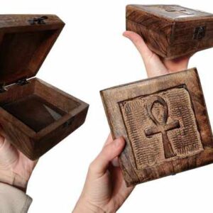 Caja joyero Madera Tallada Cruz de Amón Ra